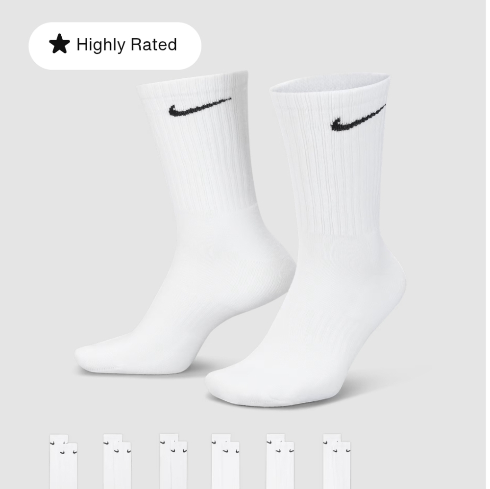 Nike Everyday Cushioned Training Crew Socks Medium White/Black 3 Pack